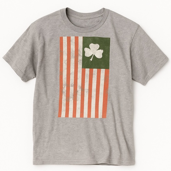 Gray Short Sleeve T-Shirt With Irish Flag And Shamrock Design - Picture 1 of 3